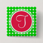 Red & Green Polka Dot Monogram Button (Vorderseite)