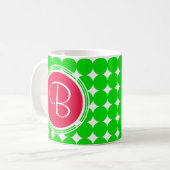 Red & Green Polka Dot Monogram Kaffeetasse (Vorderseite Links)