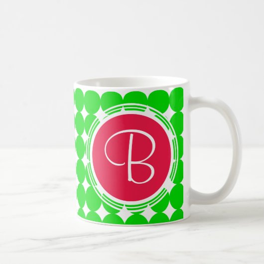 Red & Green Polka Dot Monogram Kaffeetasse (Rechts)