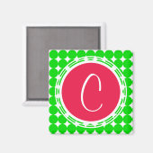 Red & Green Polka Dot Monogram Magnet (Vorderseite/Rückseite)