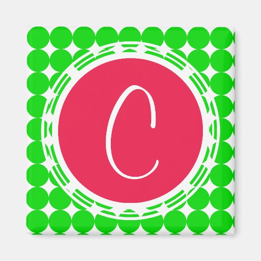 Red & Green Polka Dot Monogram Magnet (Vorne)