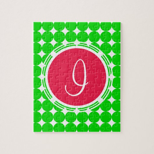 Red & Green Polka Dot Monogram Puzzle (Vertikal)