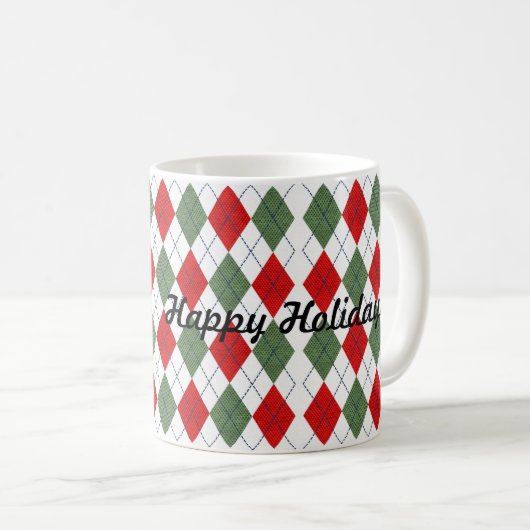 Red Green Raute Kariert Happy Holidays Kaffeetasse (VorderseiteRechts)