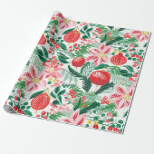 Red Green Retro Florals Weihnachtswrapping Paper Geschenkpapier (Ungerollt)