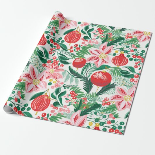 Red Green Retro Florals Weihnachtswrapping Paper Geschenkpapier (Ungerollt)