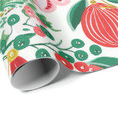 Red Green Retro Florals Weihnachtswrapping Paper Geschenkpapier (Rolleneckpunkt)