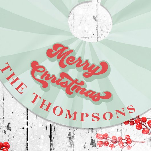 Red Green Retro Merry Christmas Custom Polyester Weihnachtsbaumdecke