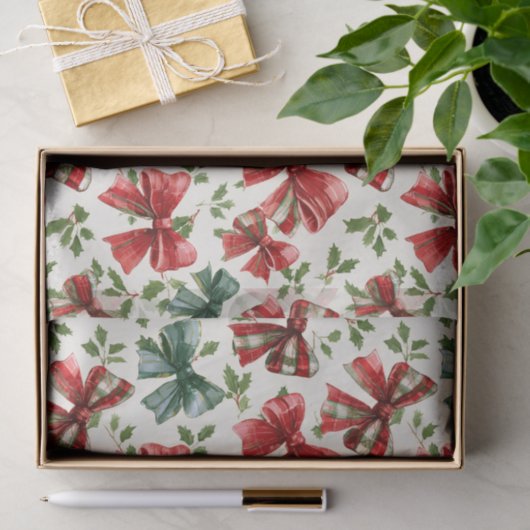 Red Green Retro Plaid Bows Christmas Seidenpapier (Geschenk)