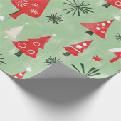 Red Green Retro Weihnachtsbaumen Geschenkpapier (Ecke)