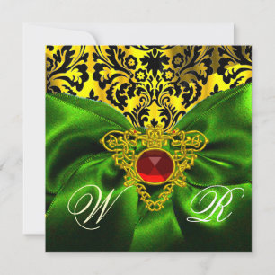 RED GREEN RIBBON GOLD CELTIC HERZ DAMASK MONOGRAMM EINLADUNG