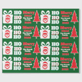 Red Green Santa Face Logo  Ho Ho Ho Message Text   Geschenkpapier (Flach)