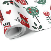 Red & Green Scandinavian Christmas Wrapping Paper Geschenkpapier (Rolleneckpunkt)