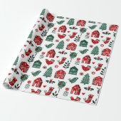 Red & Green Scandinavian Christmas Wrapping Paper Geschenkpapier (Ungerollt)