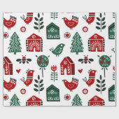 Red & Green Scandinavian Christmas Wrapping Paper Geschenkpapier (Flach)
