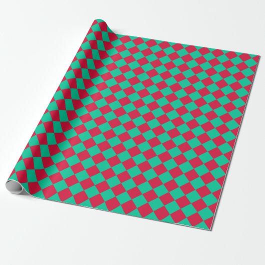 Red Green Schachbrett Diamond Pattern Geschenkpapier (Ungerollt)
