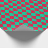 Red Green Schachbrett Diamond Pattern Geschenkpapier (Ecke)