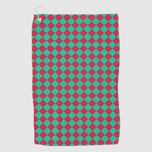 Red Green Schachbrett Diamond Pattern Golfhandtuch (Vorderseite)