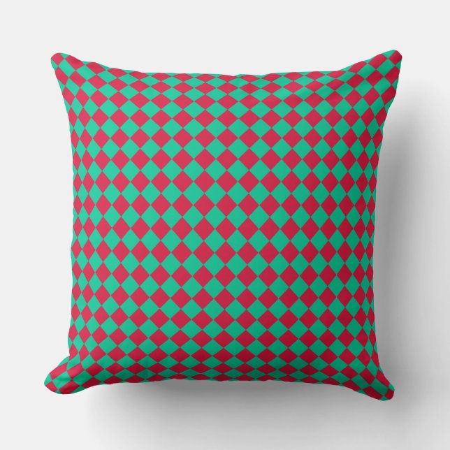 Red Green Schachbrett Diamond Pattern Kissen (Vorderseite)