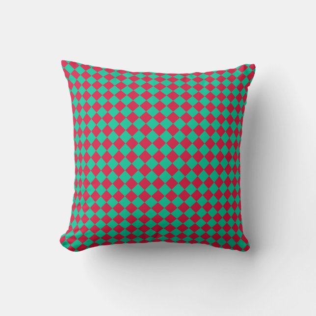 Red Green Schachbrett Diamond Pattern Kissen (Vorderseite)