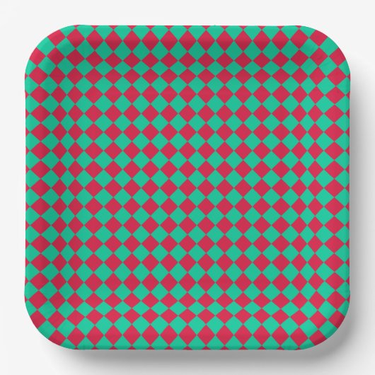 Red Green Schachbrett Diamond Pattern Pappteller (Vorderseite)