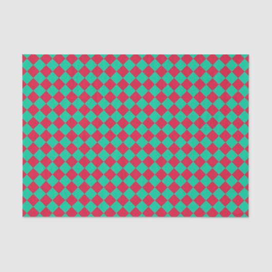 Red Green Schachbrett Diamond Pattern Seidenpapier (Vorderseite)