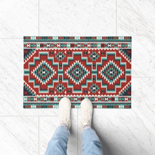 Red Green Schwarz-weiß Oriental Kilim Fußmatte (Indoor)