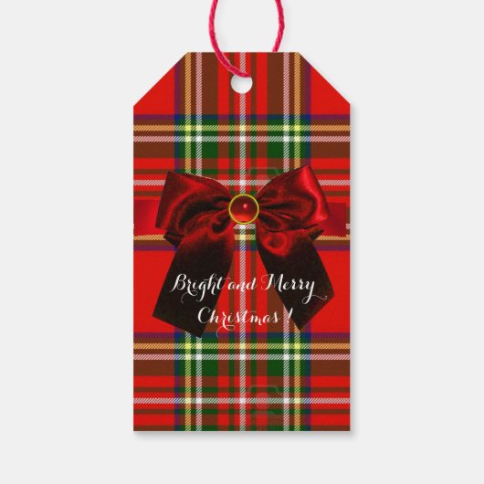 RED GREEN SCOTTISH TARTAN MIT CHRISTMAS BOWS GESCHENKANHÄNGER (Rückseite)