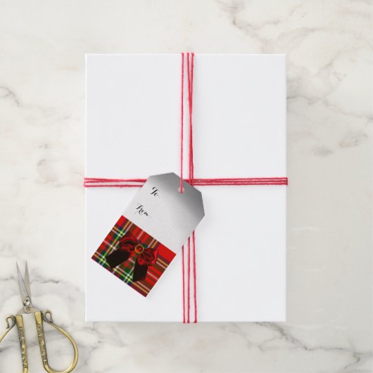 RED GREEN SCOTTISH TARTAN MIT CHRISTMAS BOWS GESCHENKANHÄNGER (Mit Garn)
