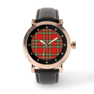 RED GREEN SCOTTISH TARTAN MIT PINK GEMSTONS ARMBANDUHR