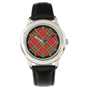 RED GREEN SCOTTISH TARTAN MIT PINK GEMSTONS ARMBANDUHR