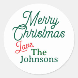 Red Green Script Individuelle Name Frohe Weihnacht Runder Aufkleber
