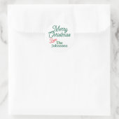 Red Green Script Individuelle Name Frohe Weihnacht Runder Aufkleber (Tasche)