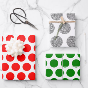 Red Green Silver Glitzer Polka Dog Weihnachten Geschenkpapier Set