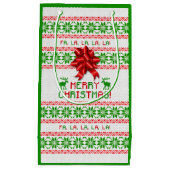 Red Green Snowflake Bow Ugly Christmas Sweater Kleine Geschenktüte (Vorderseite)