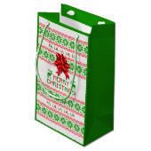 Red Green Snowflake Bow Ugly Christmas Sweater Kleine Geschenktüte (Rückseite Schrägansicht)