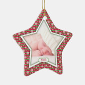 Red Green Snowflake Star Baby's First Christmas Keramik Ornament (Rechts)