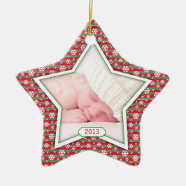 Red Green Snowflake Star Baby's First Christmas Keramik Ornament
