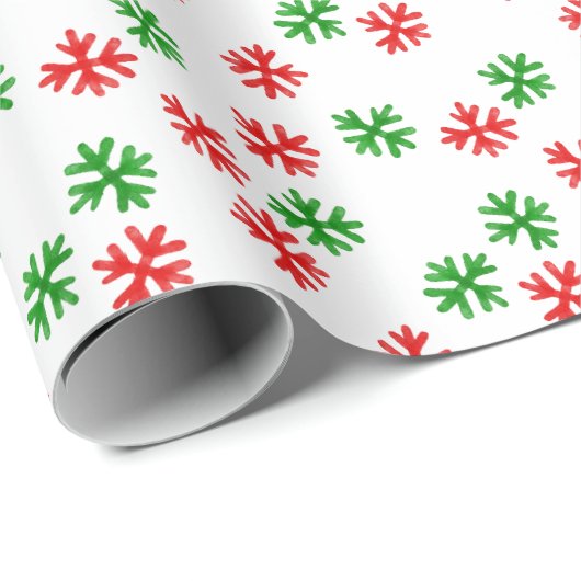 Red Green Snowflakes Weihnachtsmuster Geschenkpapier (Rolleneckpunkt)