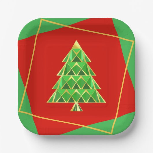 Red Green Square Joyoux Weihnachten Paper Plate Pappteller (Vorderseite)
