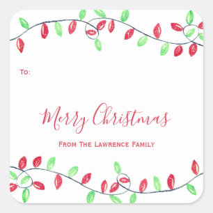 Red Green String Lights Weihnachtsgeschenk Tag Quadratischer Aufkleber