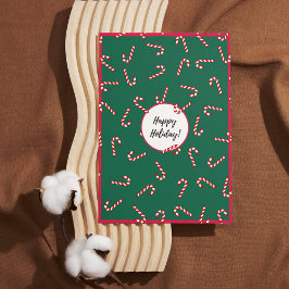 Red & Green Strip Candy Happy Holiday Card