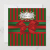 Red Green Strip Ribbon & Bow Chrismas Einladung (Vorderseite)