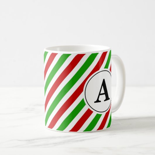 Red Green Strip Weihnachtsmonogramm Kaffeetasse (VorderseiteRechts)