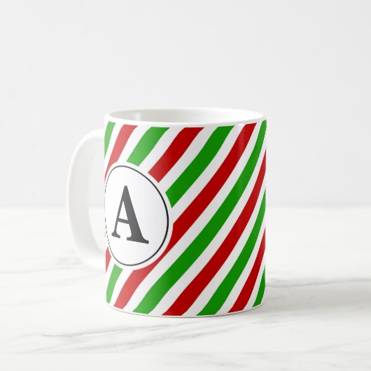 Red Green Strip Weihnachtsmonogramm Kaffeetasse (Vorderseite Links)