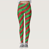 Red Green Stripe Candy Cane Frohe Weihnachten Leggings (Vorderseite)