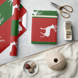 Red Green Stripes and White Reindeer Silhouette Geschenkpapier