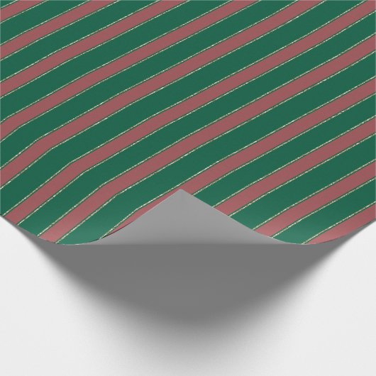 Red Green Stripes Christmas Geschenkpapier (Ecke)