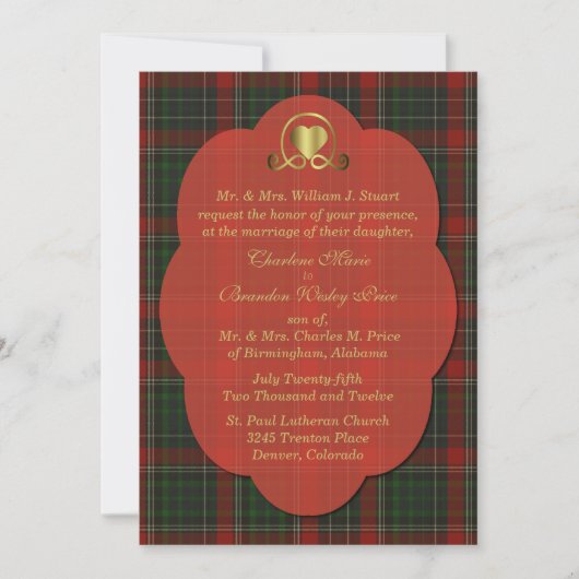 Red & Green Stuart Tartan Karierte Custom Wedding Einladung (Vorderseite)