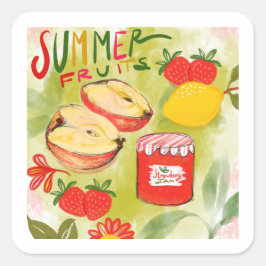 Red Green Summer Fruits Illustration Quadratischer Aufkleber