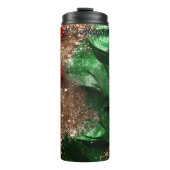 Red Green Swirl Christmas Glitter Thermosbecher (Vorderseite)